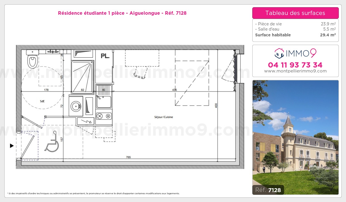 Plan et surfaces, Programme neuf Montpellier : Aiguelongue Référence n° 7128