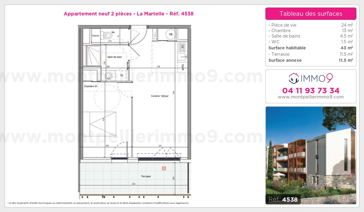 Plan et surfaces, Programme neuf Montpellier : Martelle Référence n° 4538
