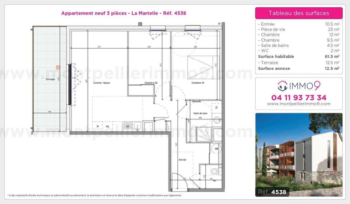 Plan et surfaces, Programme neuf Montpellier : Martelle Référence n° 4538