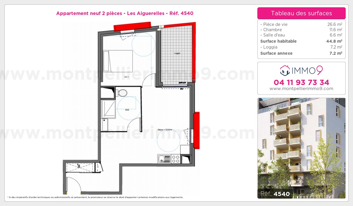 Plan et surfaces, Programme neuf Montpellier : Aiguerelles Référence n° 4540