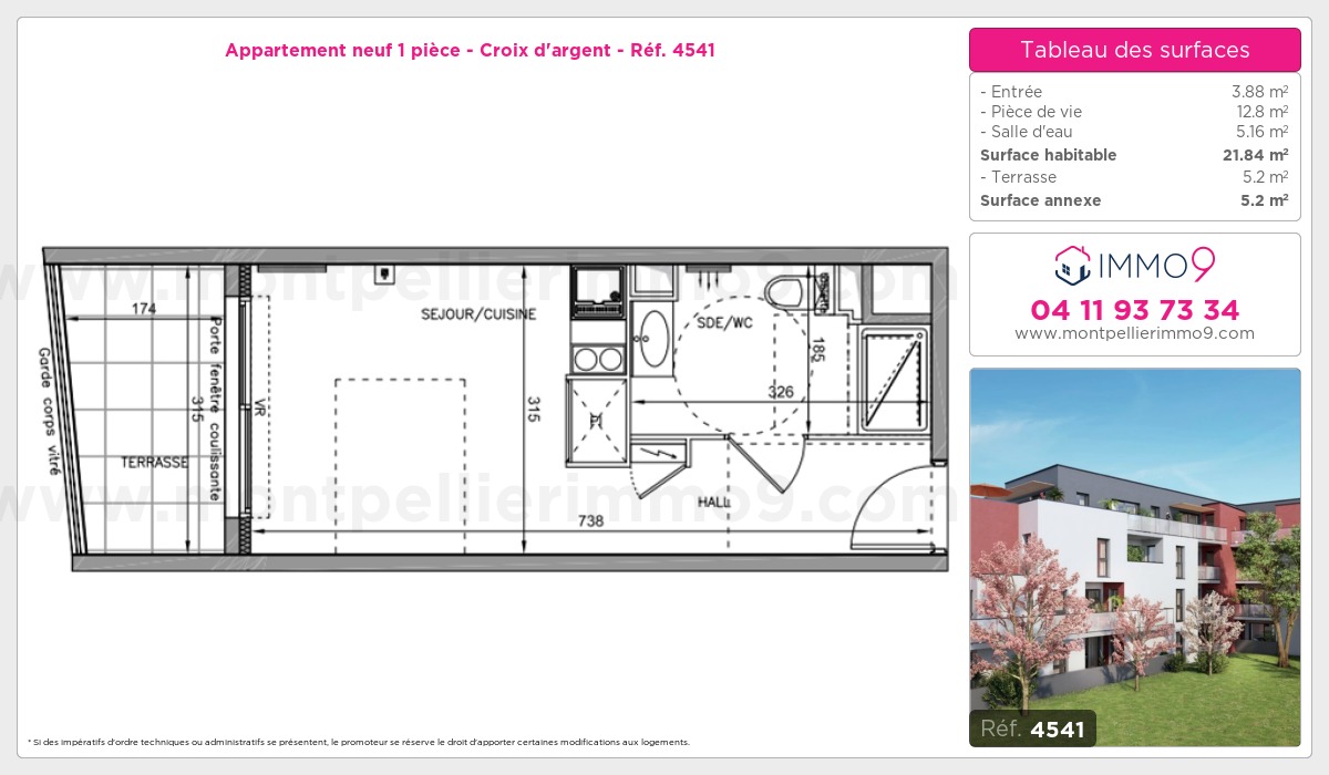 Plan et surfaces, Programme neuf Montpellier : Croix d'argent Référence n° 4541