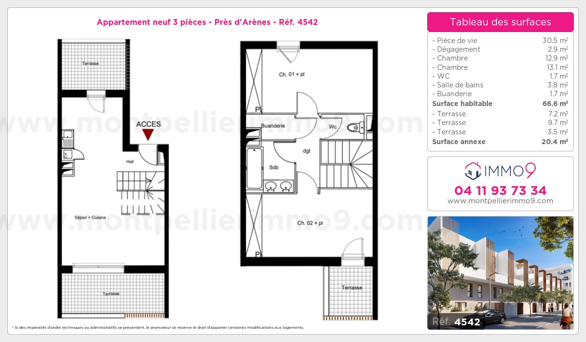 Plan et surfaces, Programme neuf Montpellier : Près d'Arènes Référence n° 4542