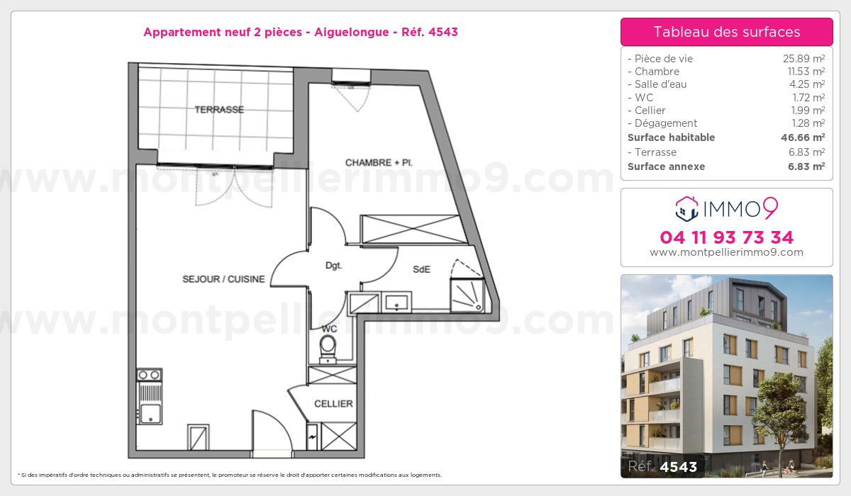 Plan et surfaces, Programme neuf Montpellier : Aiguelongue Référence n° 4543