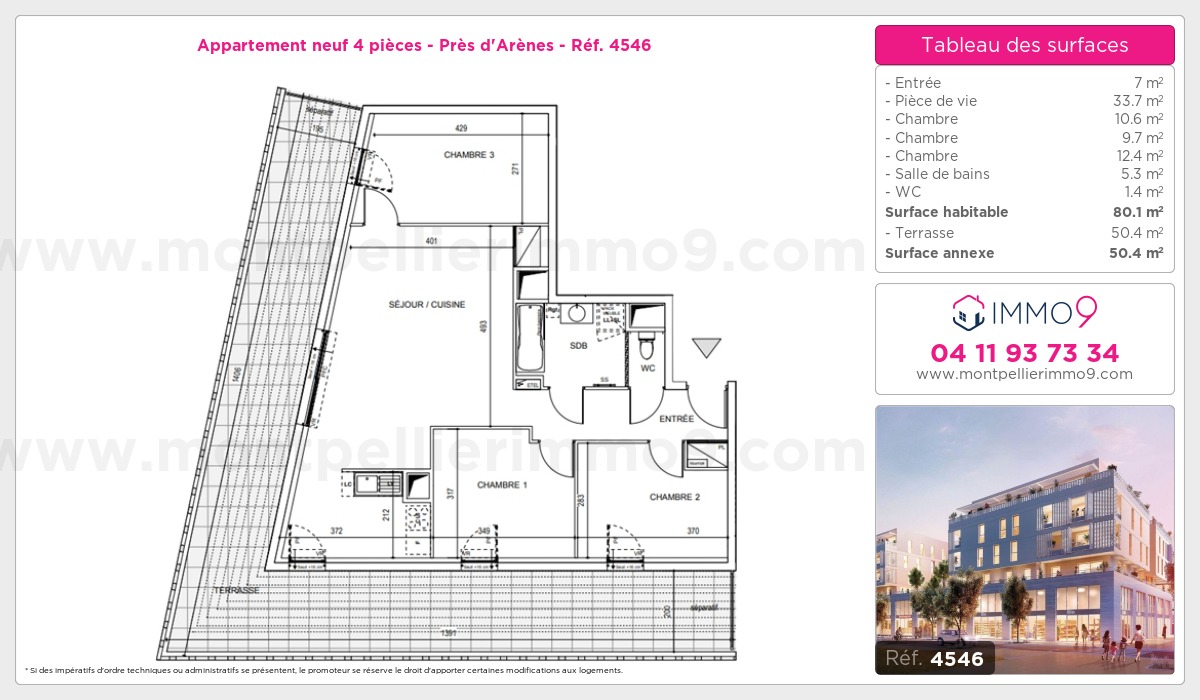 Plan et surfaces, Programme neuf Montpellier : Près d'Arènes Référence n° 4546