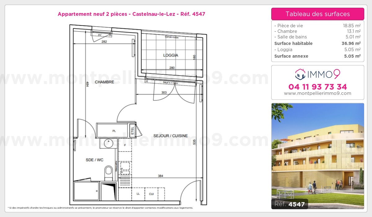 Plan et surfaces, Programme neuf Castelnau-le-Lez Référence n° 4547