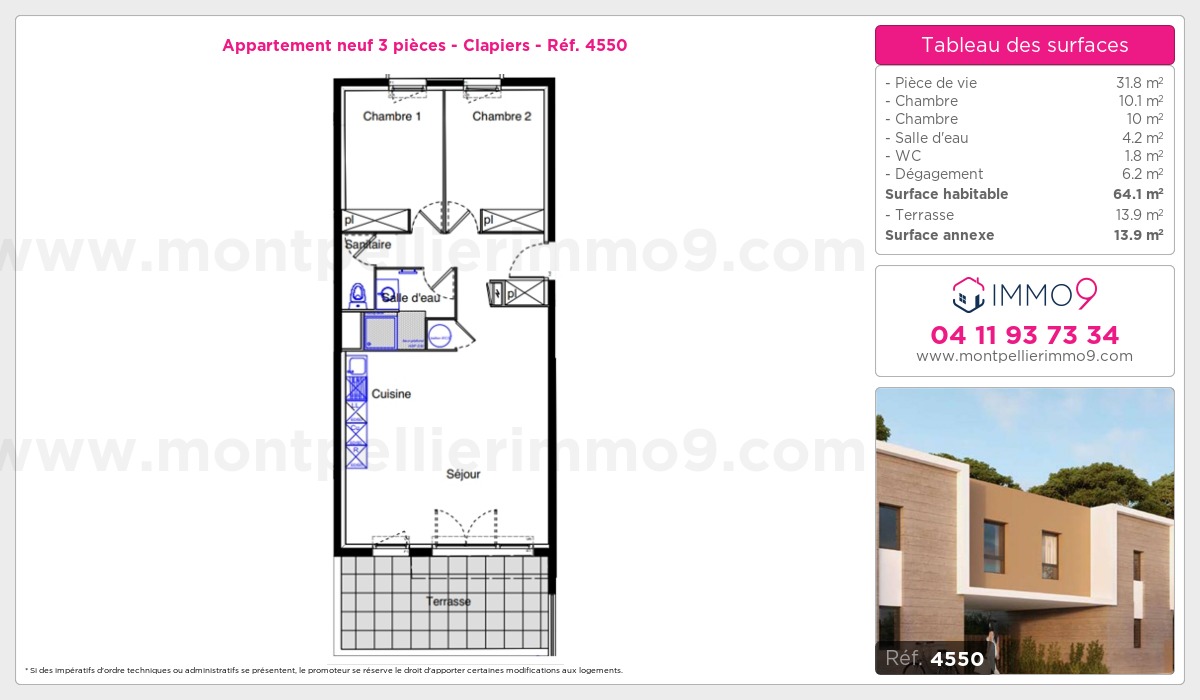 Plan et surfaces, Programme neuf Clapiers Référence n° 4550