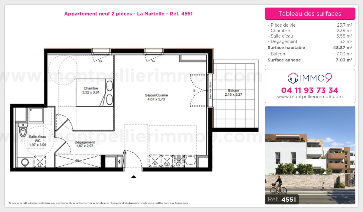 Plan et surfaces, Programme neuf Montpellier : Martelle Référence n° 4551