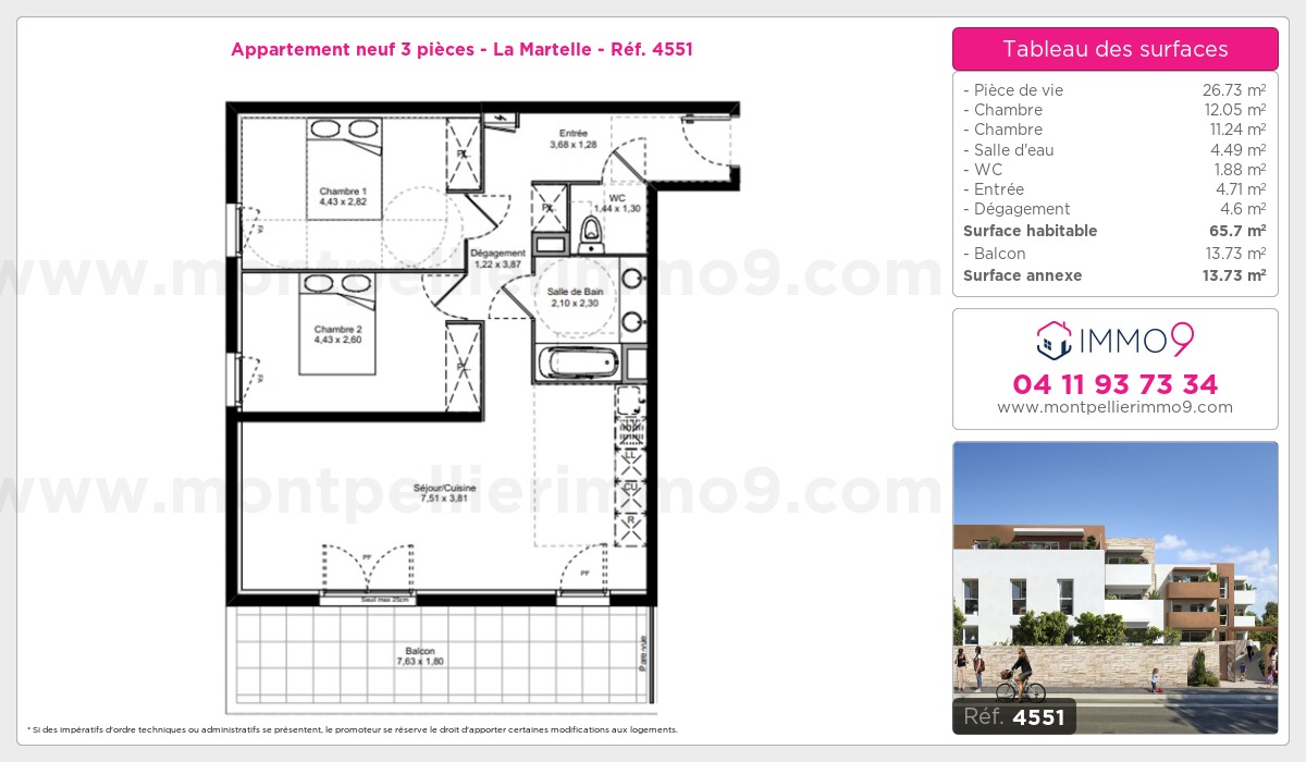 Plan et surfaces, Programme neuf Montpellier : Martelle Référence n° 4551