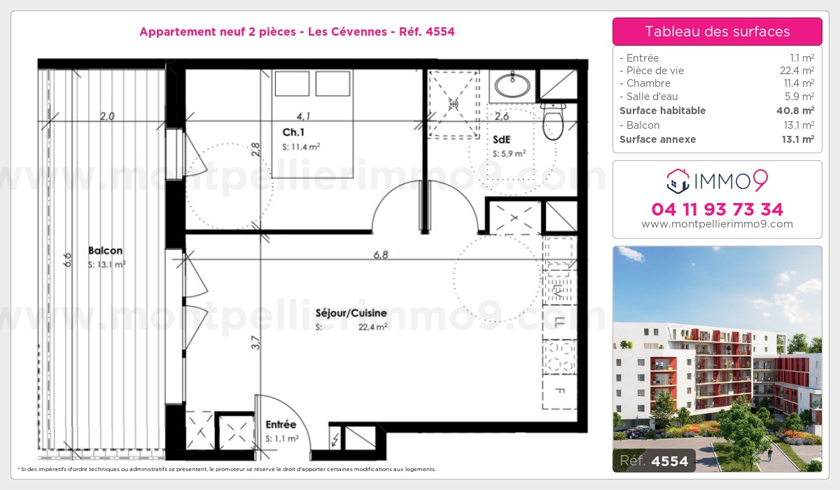 Plan et surfaces, Programme neuf Montpellier : Cévennes Référence n° 4554