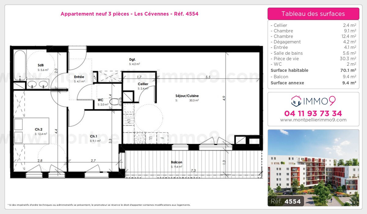 Plan et surfaces, Programme neuf Montpellier : Cévennes Référence n° 4554