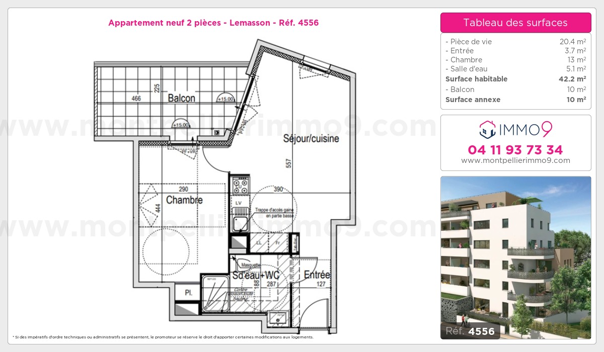Plan et surfaces, Programme neuf Montpellier : Lemasson Référence n° 4556