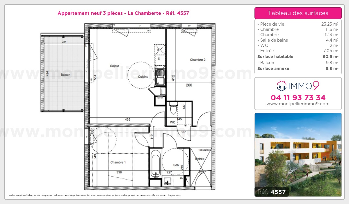 Plan et surfaces, Programme neuf Montpellier : Chamberte Référence n° 4557