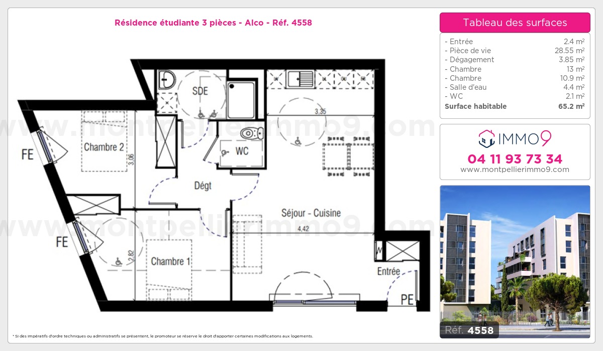 Plan et surfaces, Programme neuf Montpellier : Alco Référence n° 4558