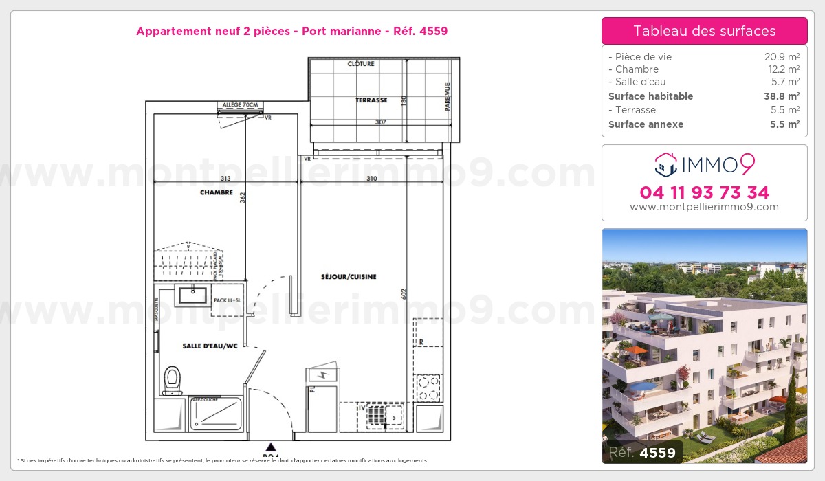 Plan et surfaces, Programme neuf Montpellier : Port marianne Référence n° 4559