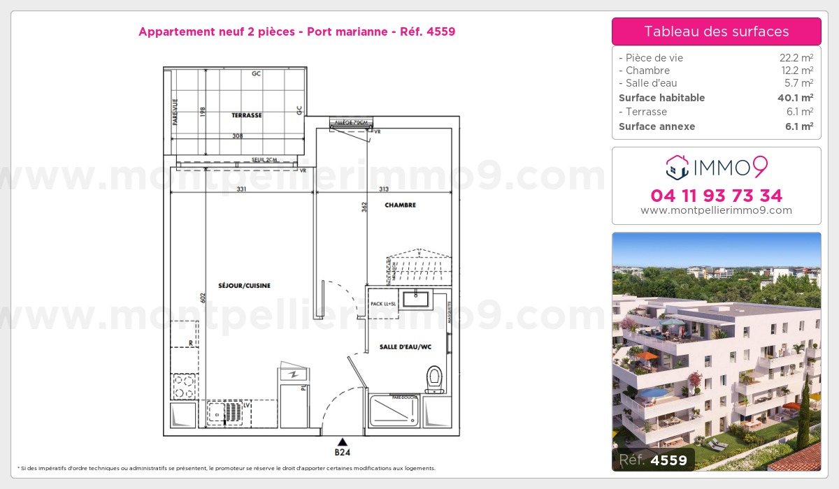 Plan et surfaces, Programme neuf Montpellier : Port marianne Référence n° 4559