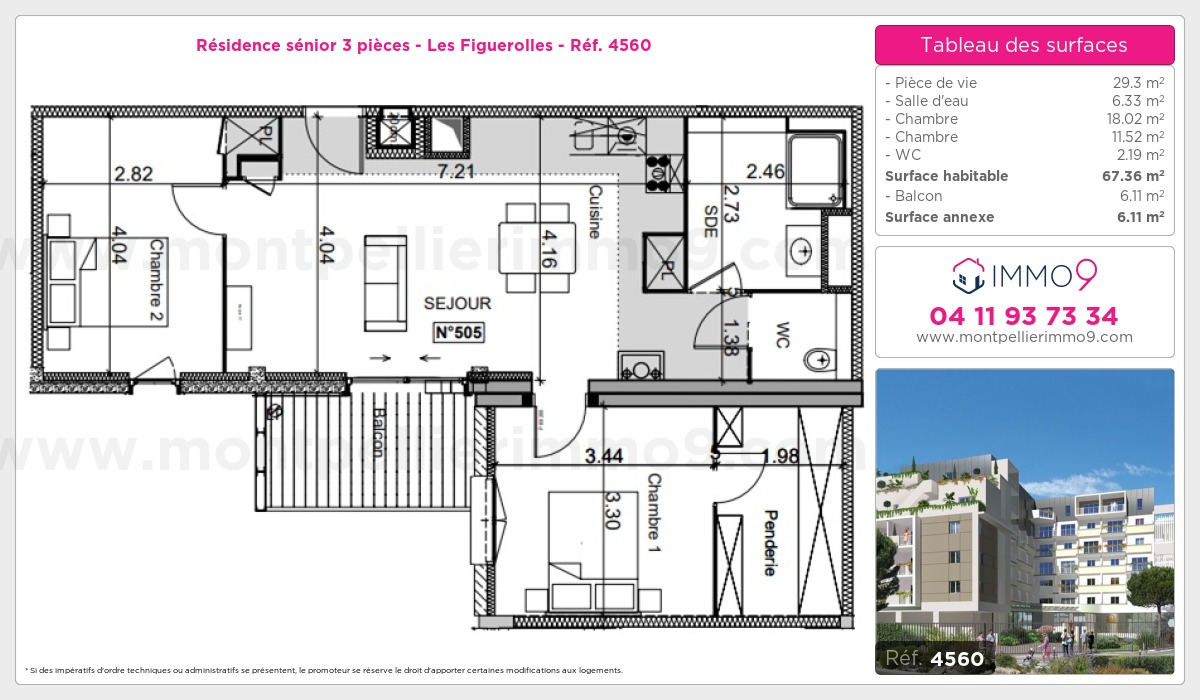 Plan et surfaces, Programme neuf Montpellier : Figuerolles Référence n° 4560