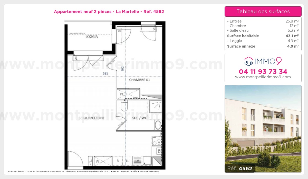 Plan et surfaces, Programme neuf Montpellier : Martelle Référence n° 4562