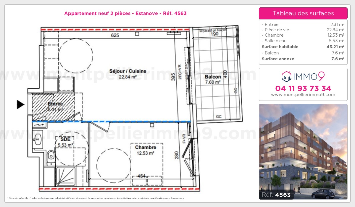 Plan et surfaces, Programme neuf Montpellier : Estanove Référence n° 4563
