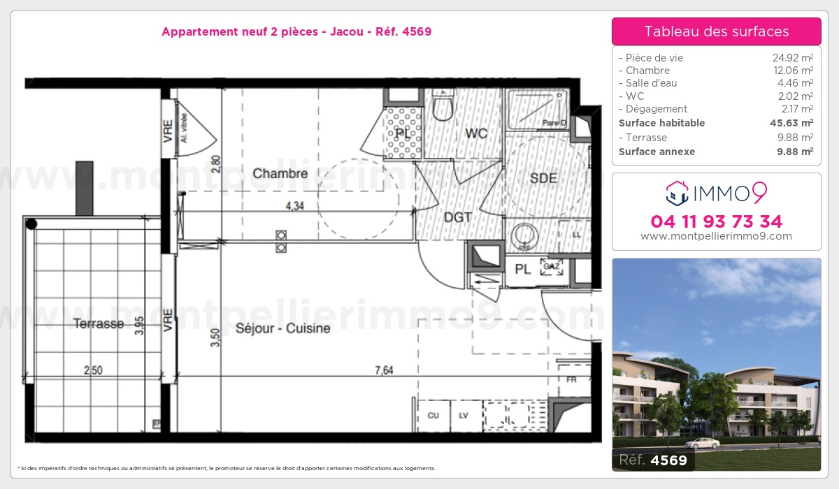 Plan et surfaces, Programme neuf Jacou Référence n° 4569