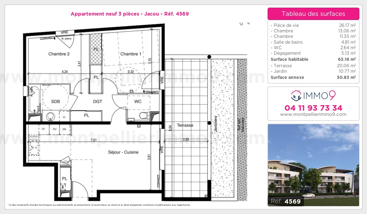 Plan et surfaces, Programme neuf Jacou Référence n° 4569