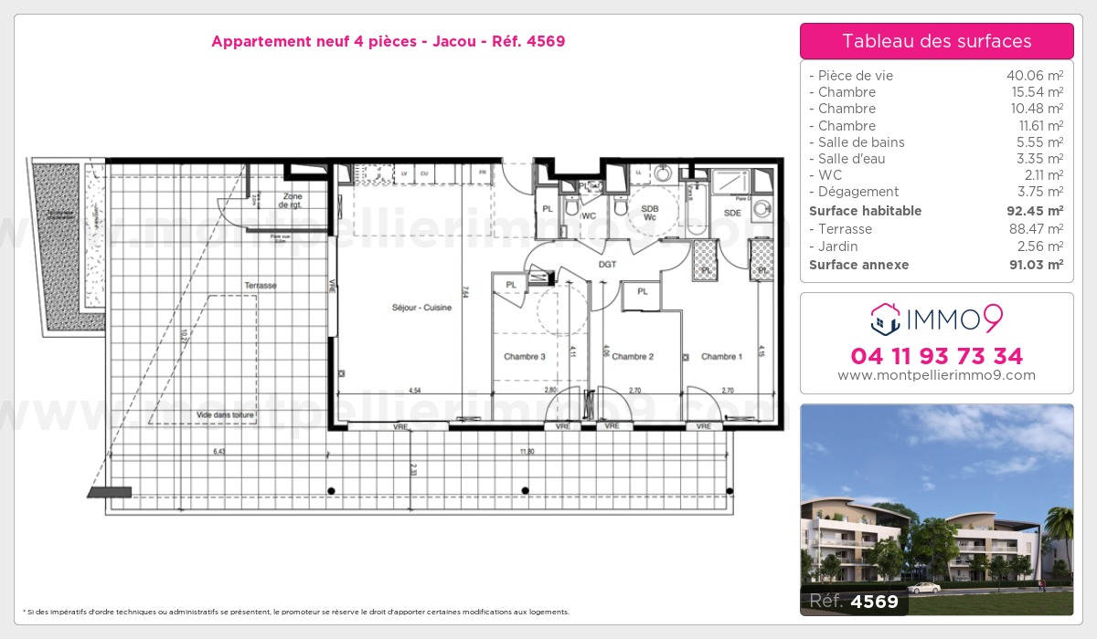 Plan et surfaces, Programme neuf Jacou Référence n° 4569