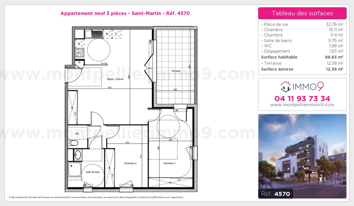 Plan et surfaces, Programme neuf Montpellier : Saint-Martin Référence n° 4570