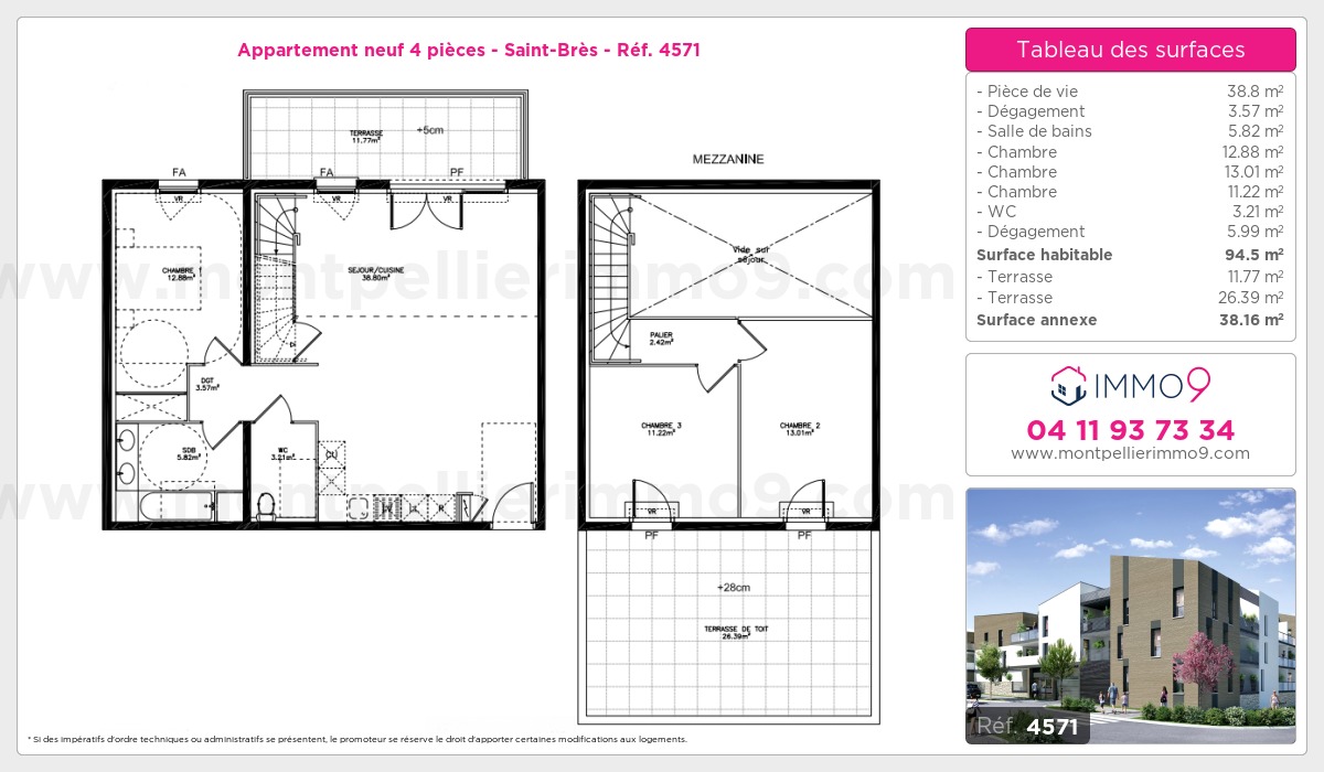 Plan et surfaces, Programme neuf Saint-Brès Référence n° 4571