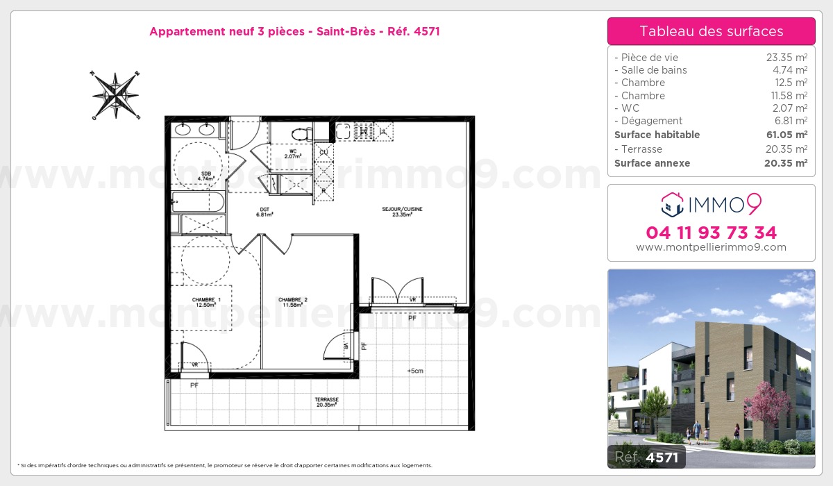 Plan et surfaces, Programme neuf Saint-Brès Référence n° 4571