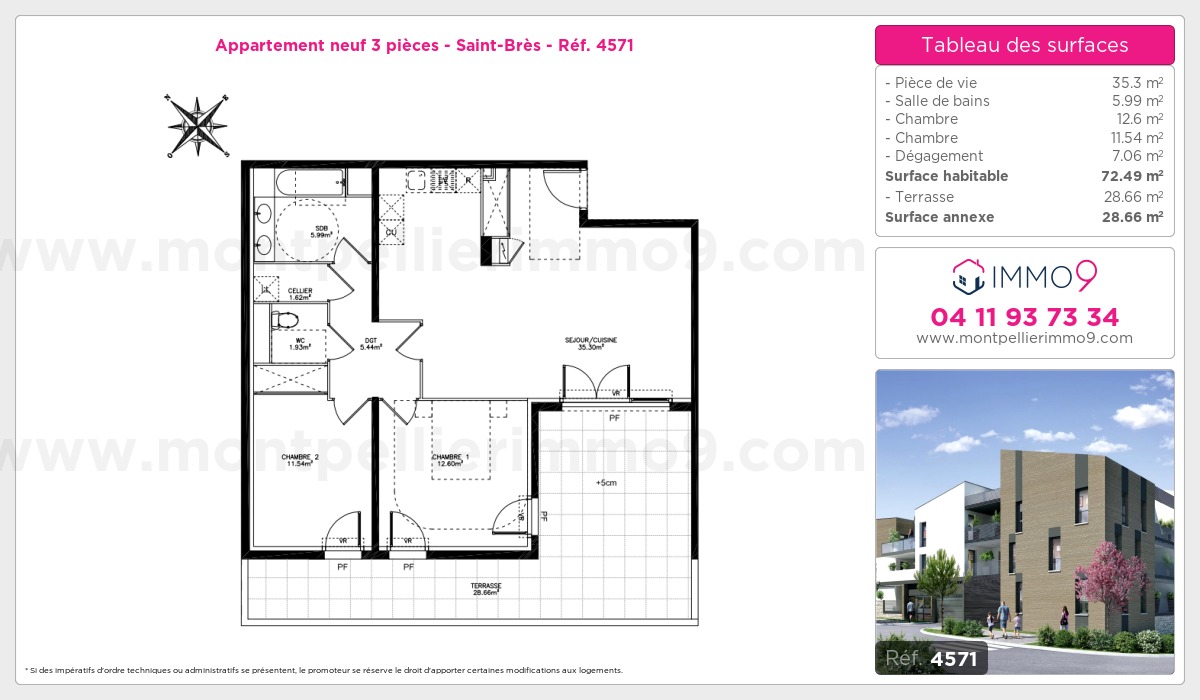 Plan et surfaces, Programme neuf Saint-Brès Référence n° 4571