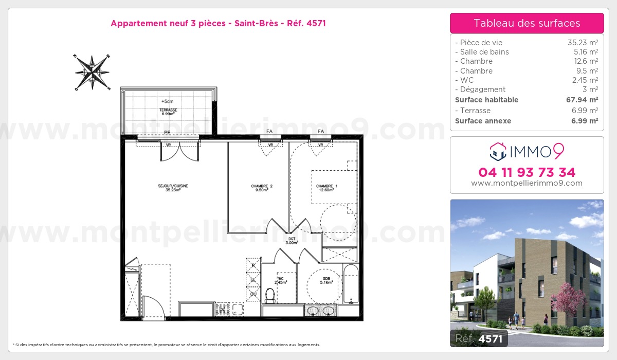 Plan et surfaces, Programme neuf Saint-Brès Référence n° 4571