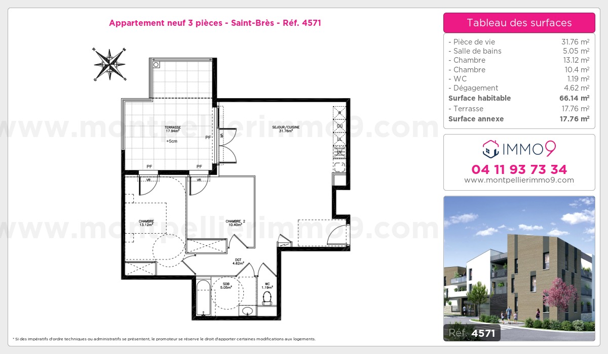 Plan et surfaces, Programme neuf Saint-Brès Référence n° 4571