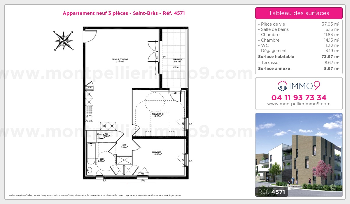 Plan et surfaces, Programme neuf Saint-Brès Référence n° 4571