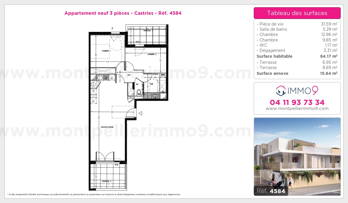 Plan et surfaces, Programme neuf Castries Référence n° 4584