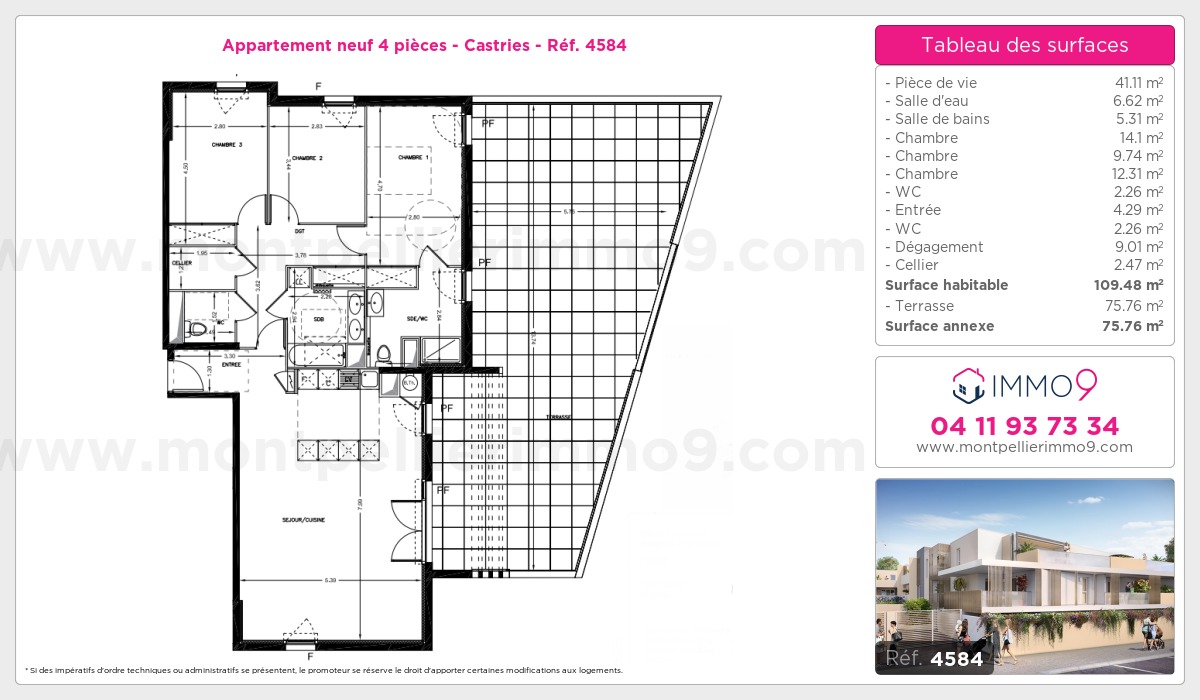 Plan et surfaces, Programme neuf Castries Référence n° 4584
