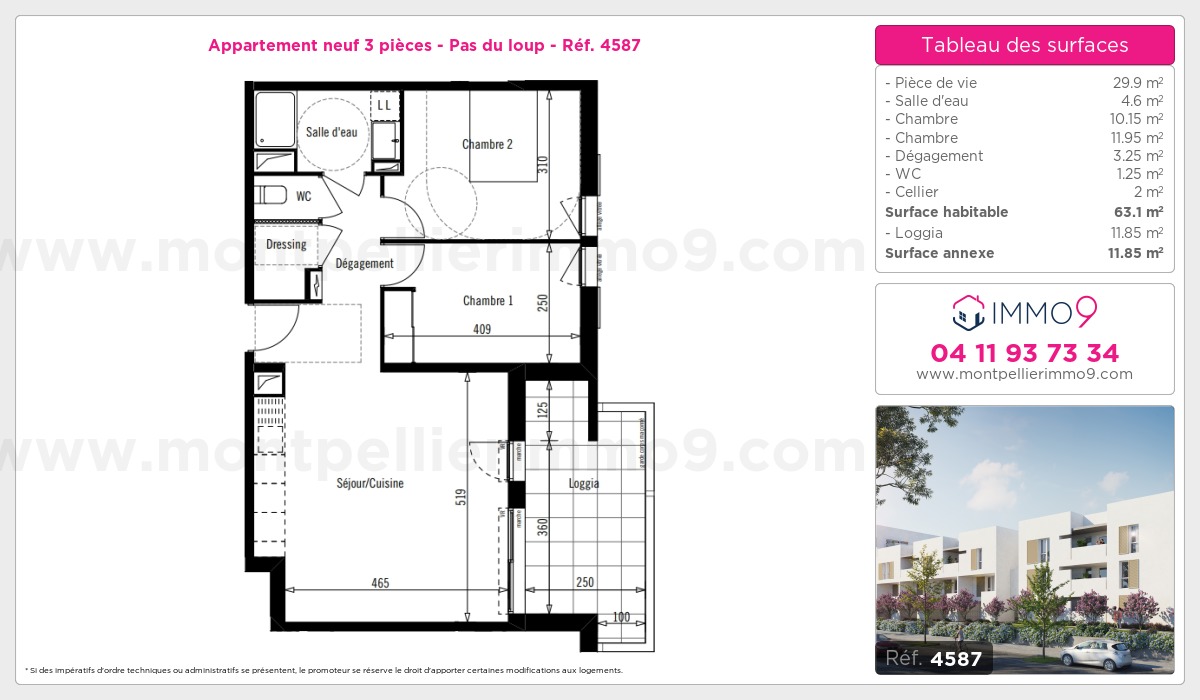 Plan et surfaces, Programme neuf Montpellier : Pas du loup Référence n° 4587
