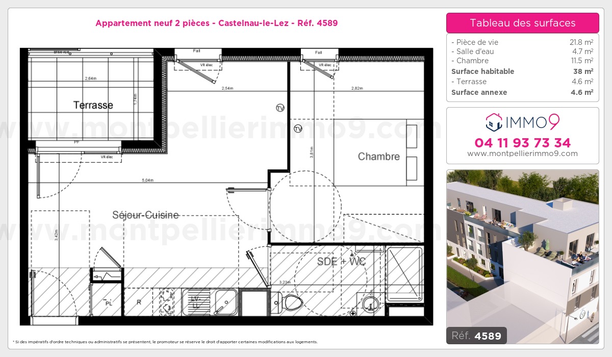 Plan et surfaces, Programme neuf Castelnau-le-Lez Référence n° 4589