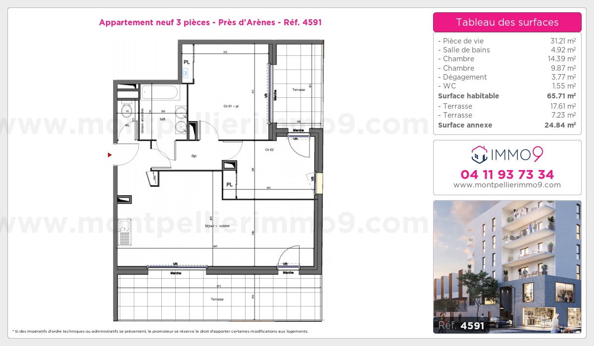 Plan et surfaces, Programme neuf Montpellier : Près d'Arènes Référence n° 4591