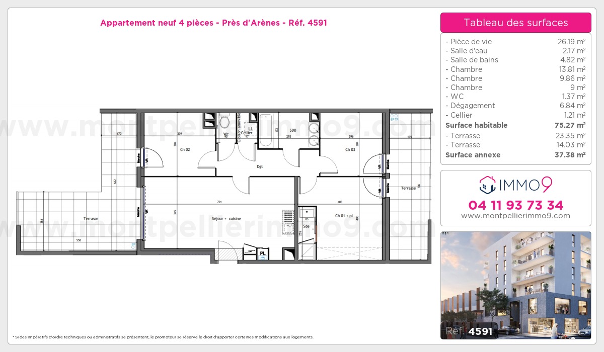 Plan et surfaces, Programme neuf Montpellier : Près d'Arènes Référence n° 4591