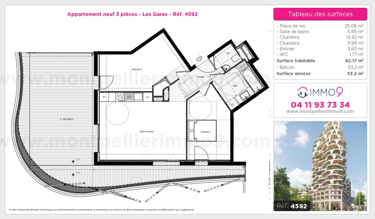 Plan et surfaces, Programme neuf Montpellier : Gares Référence n° 4592