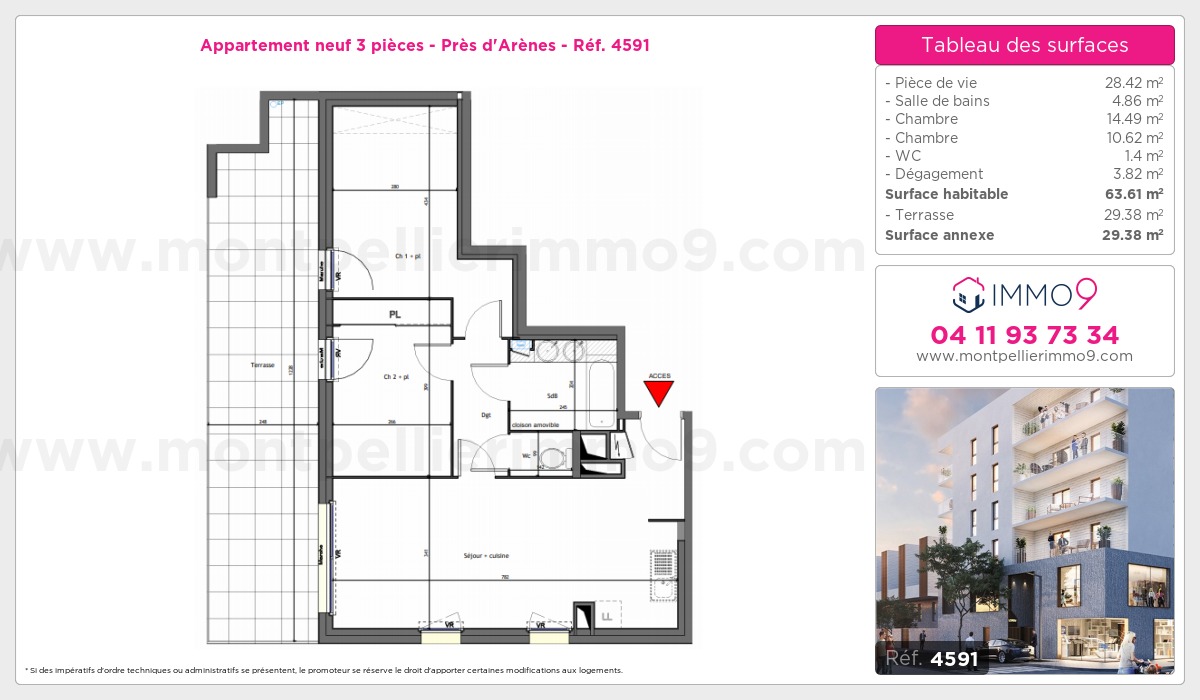 Plan et surfaces, Programme neuf Montpellier : Près d'Arènes Référence n° 4591