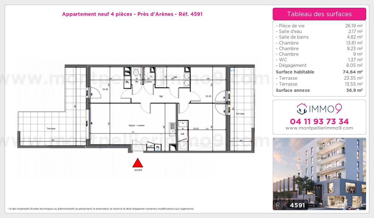 Plan et surfaces, Programme neuf Montpellier : Près d'Arènes Référence n° 4591