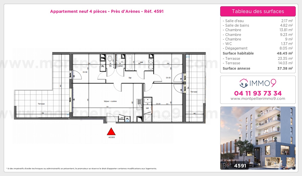 Plan et surfaces, Programme neuf Montpellier : Près d'Arènes Référence n° 4591