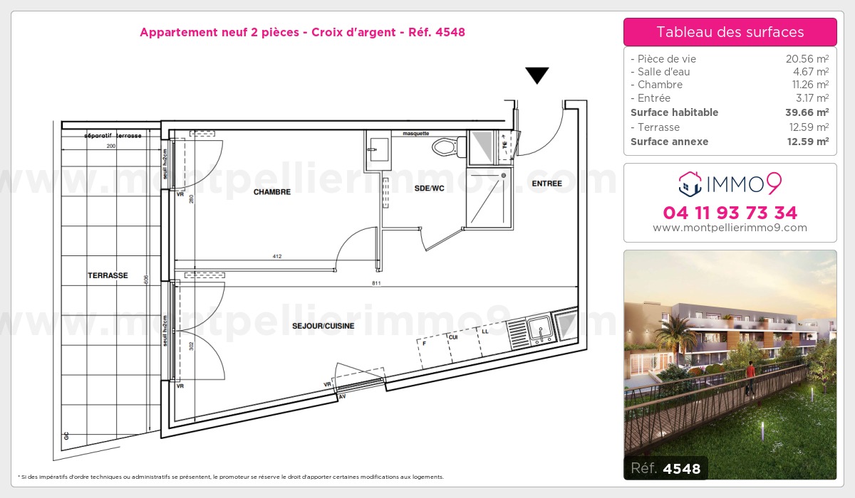 Plan et surfaces, Programme neuf Montpellier : Croix d'argent Référence n° 4548