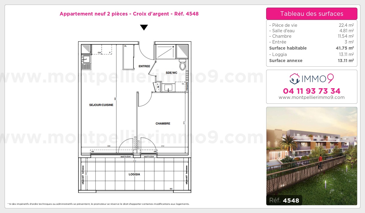 Plan et surfaces, Programme neuf Montpellier : Croix d'argent Référence n° 4548