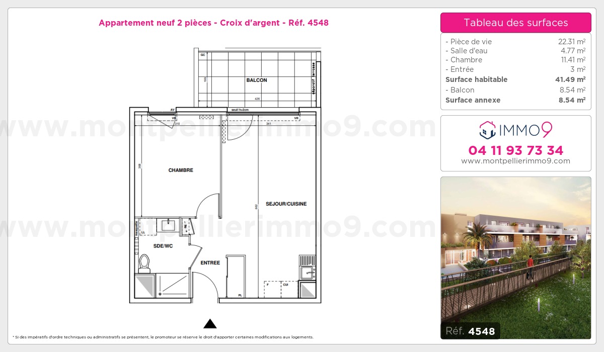 Plan et surfaces, Programme neuf Montpellier : Croix d'argent Référence n° 4548