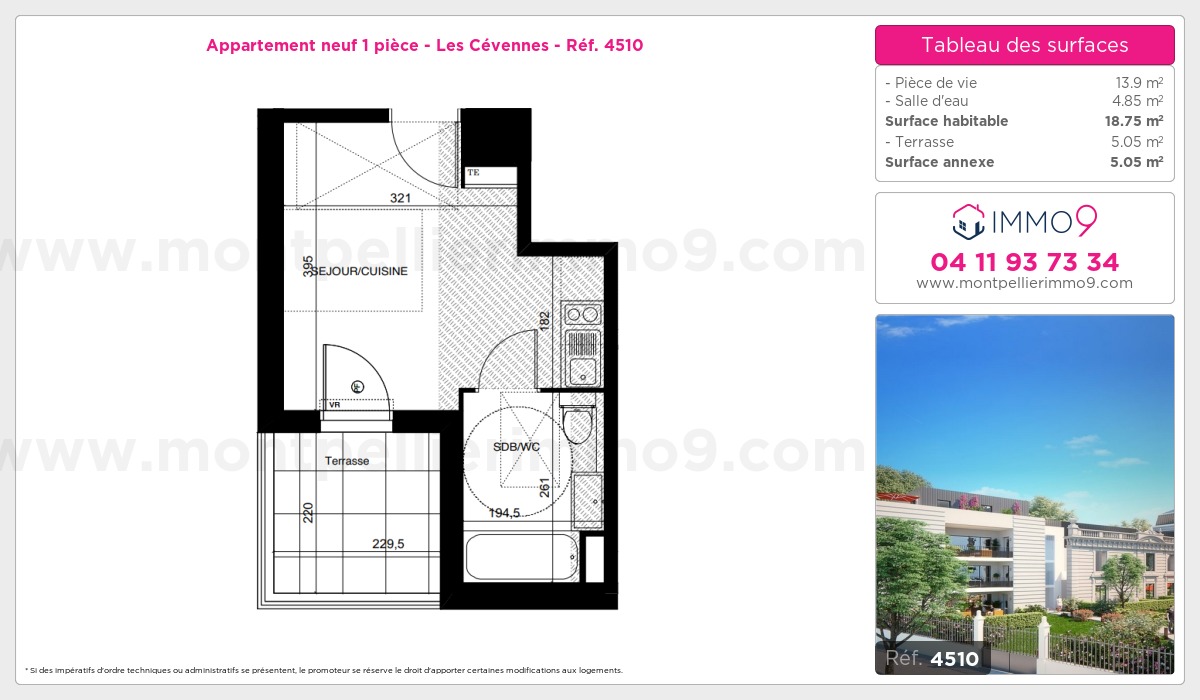 Plan et surfaces, Programme neuf Montpellier : Cévennes Référence n° 4510