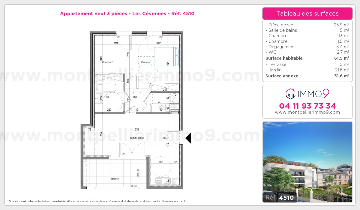 Plan et surfaces, Programme neuf Montpellier : Cévennes Référence n° 4510