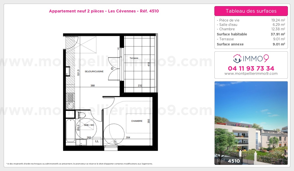 Plan et surfaces, Programme neuf Montpellier : Cévennes Référence n° 4510