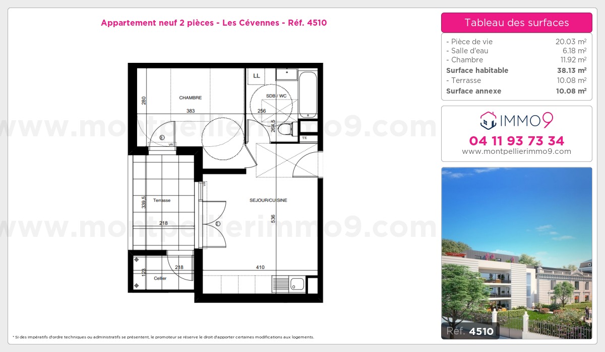 Plan et surfaces, Programme neuf Montpellier : Cévennes Référence n° 4510