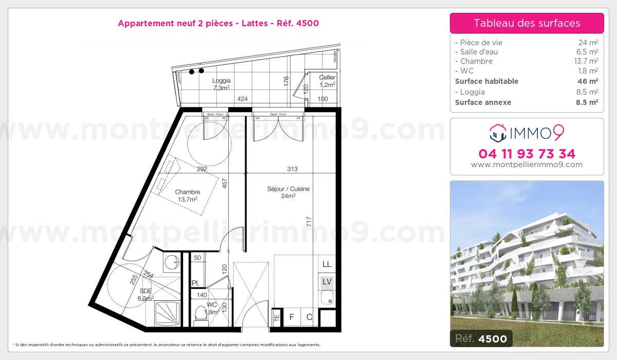 Plan et surfaces, Programme neuf Lattes Référence n° 4500